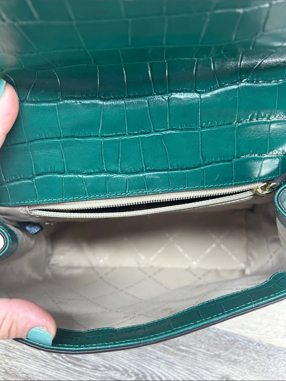 Michael Kors Emerald Green Croc-Accent Top Handle Satchel